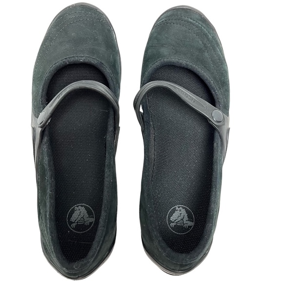 CROCS Black Genuine Leather Suede Mary Janes Loafers Flats Casual Shoes sz 6 - Picture 12 of 15